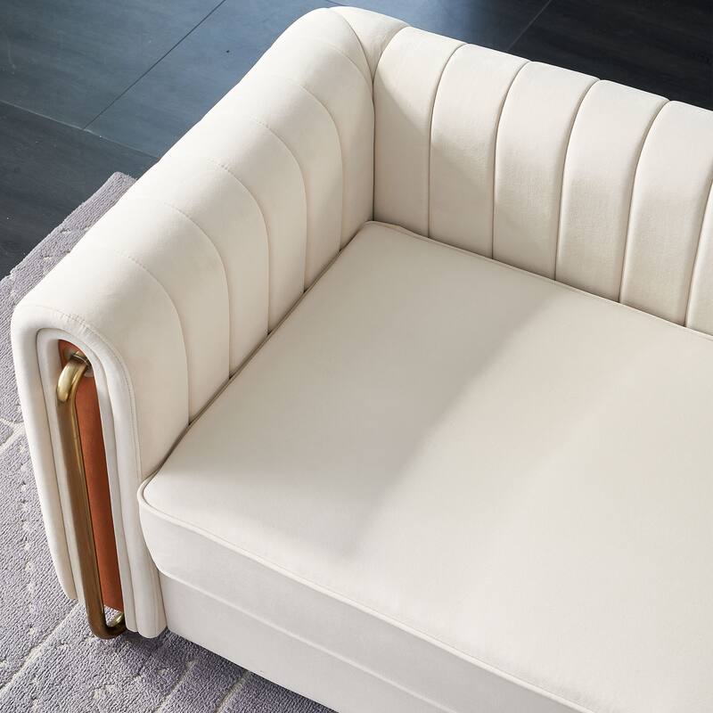 Luxurious Velvet Sofa with Deep Channel Tufting & Polished Gold Legs - 3 Seat Couch