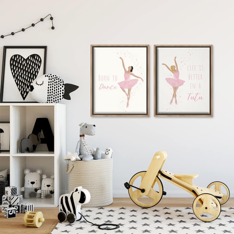 Stupell Inspiring Ballerina Sentiments Framed Floater Canvas Wall Art Design By Chen Alyesh (Set of 2)