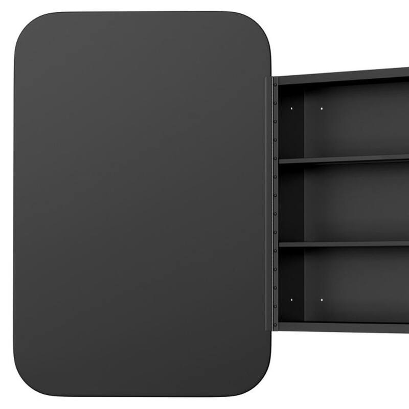 HomeRoots 24" Black Metal Framed Bathroom Vanity Mirror With Cabinet - 16.00 in. x 24.00 in. x 2.00 in.