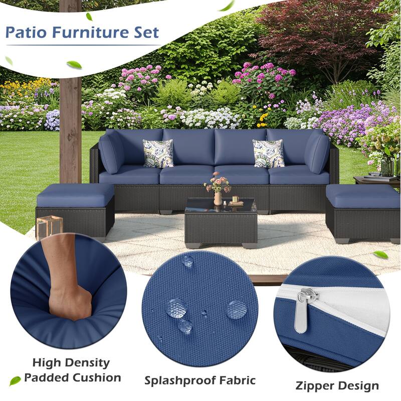 AECOJOY 7 Pieces Outdoor Sectional Sofa Wicker Rattan Conversation Set