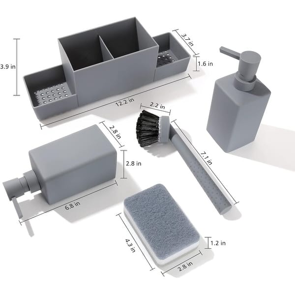 Set Dispenser Sapone Cucina con Supporto per Strofinacci,Porta Sapone Cucina e Porta Spugna per Lavello,Dispenser di Detersivo Ricaricabile,Bianco