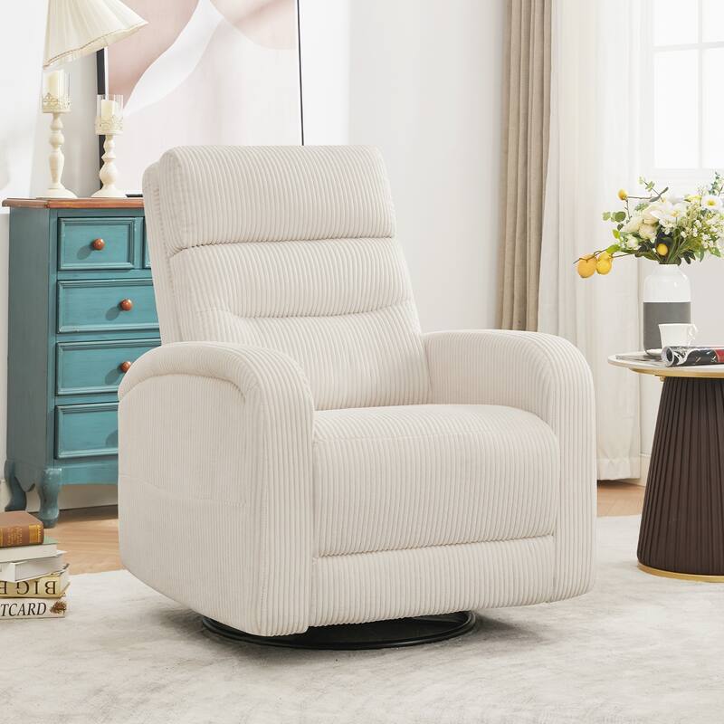 Aemeios Faux Leather Swivel Glider Rocker Manual Recliner - White - Corduroy
