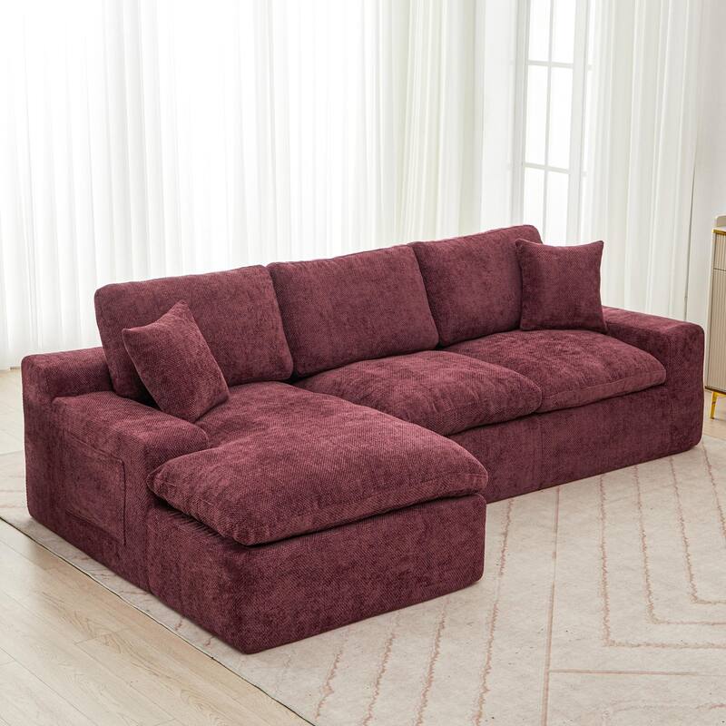 107-In Modern Chenille Sectional Sofa,Living Room Sofa with Double-layer Cushion & Side Pockets - Red