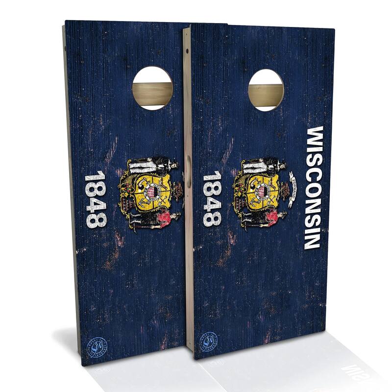 Wisconsin Flag Outdoor Cornhole Board Set - Backyard 2x4 - Include Case + Hole Lights