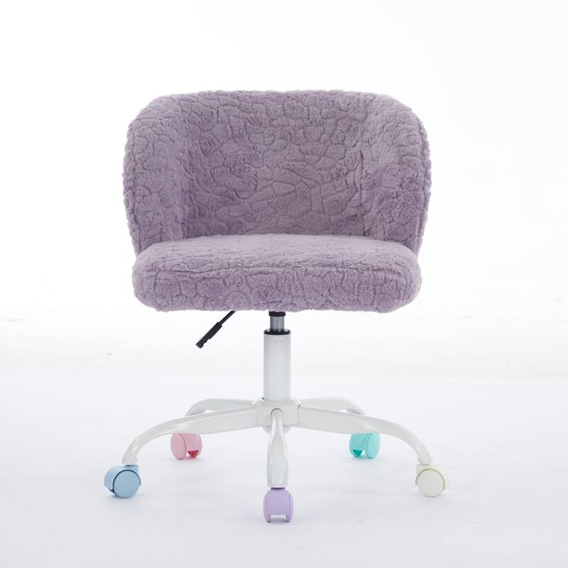 Artificial rabbit hair Home Office Chair Adjustable Swivel Office Chair Dressing Chair with Metal Base, Violet