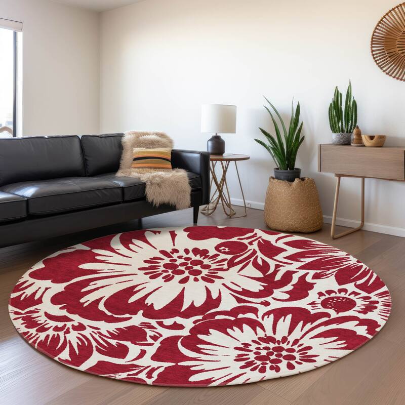 Premium Washable Super Soft Modern Floral Mayfield Rug - Burgundy - 8' x 8'