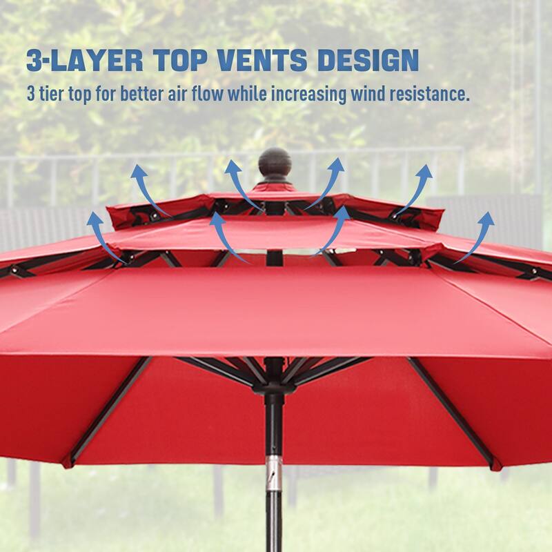 Autlaycil 10FT 3-tier Tilting Patio Umbrella With Base