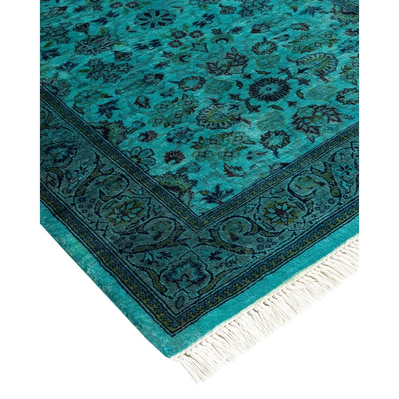 Overton Hand Knotted Wool Vintage Inspired Modern Contemporary Overdyed Blue Runner Rug - 2' 7" x 10' 4"