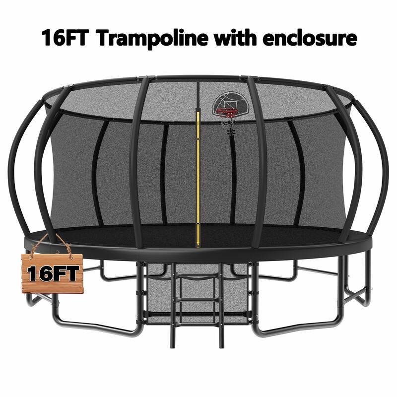 16FT Outdoor Trampoline for Kids and Adults, Pumpkin Trampolines with Curved Poles,Heavy Duty Trampoline