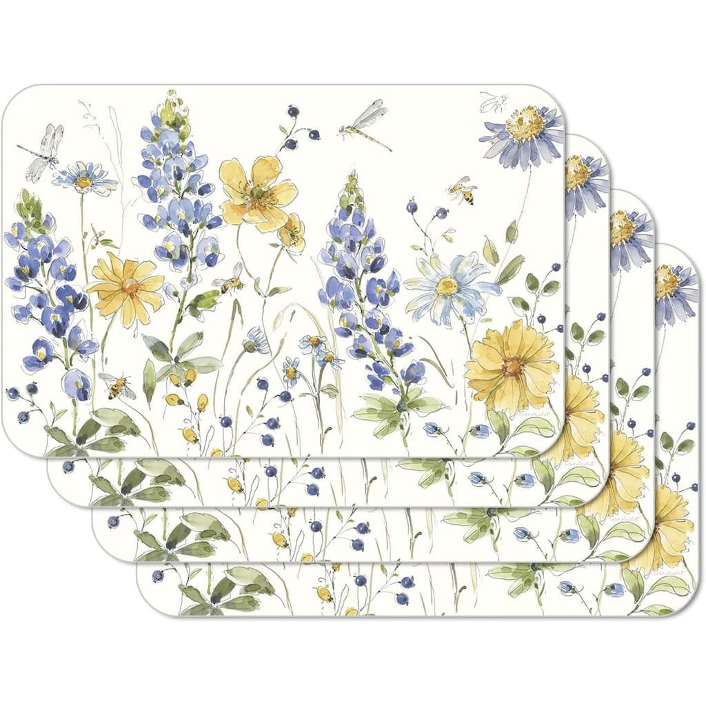 Lovely Blues 4 Pack Reversible Easy Care Flexible Plastic Placemats Made in The USA BPA Free PVC Free Easily Wipes Clean
