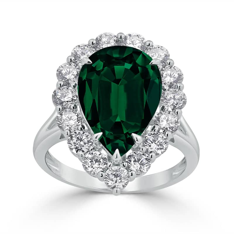 Auriya 1 3/4ct Pear-cut Green Emerald Halo Diamond Engagement Ring 1 3/4cttw 18K Gold