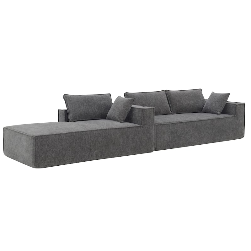 111.5" L-Shaped 4-Seater Modular Sofa with Chaise, 2 Pillows, Wrinkle-Resistant Chenille, and All-Sponge Construction
