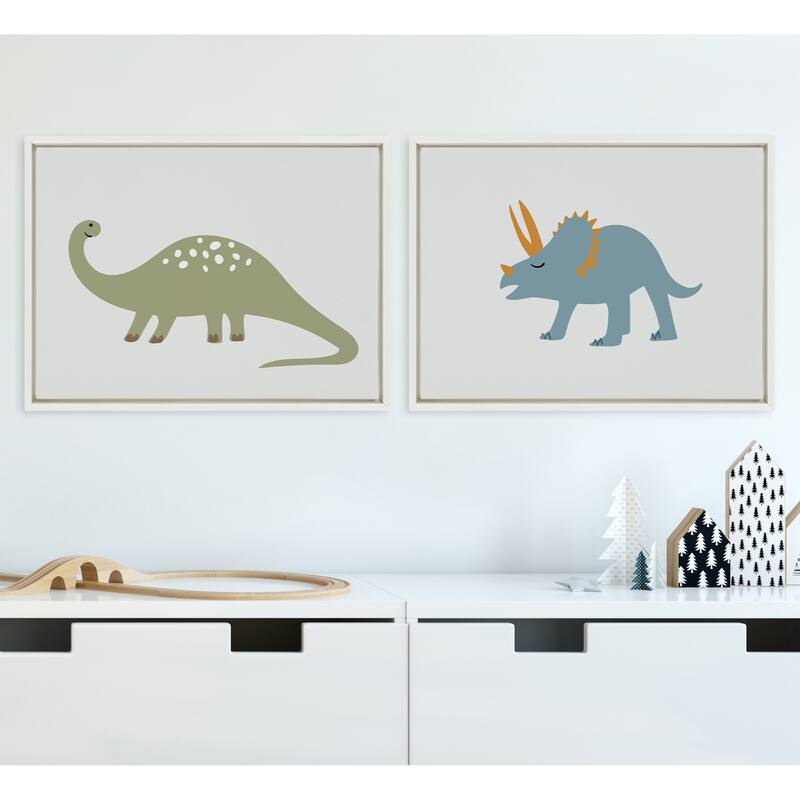 Kate and Laurel Sylvie Dinosaur Framed Canvas Art Set by Teju Reval