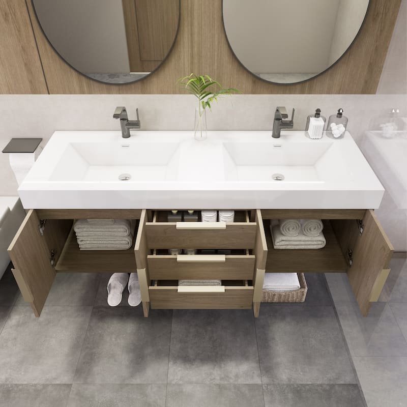 Noble 60" Wall Mounting Vanity with Reinforced Acrylic Double Sink