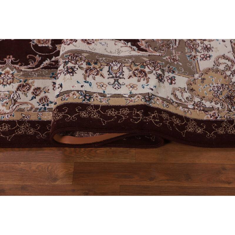 Burgundy Red Floral Kashan Turkish Rug Machine-Made Carpet - 6'7" x 9'10"