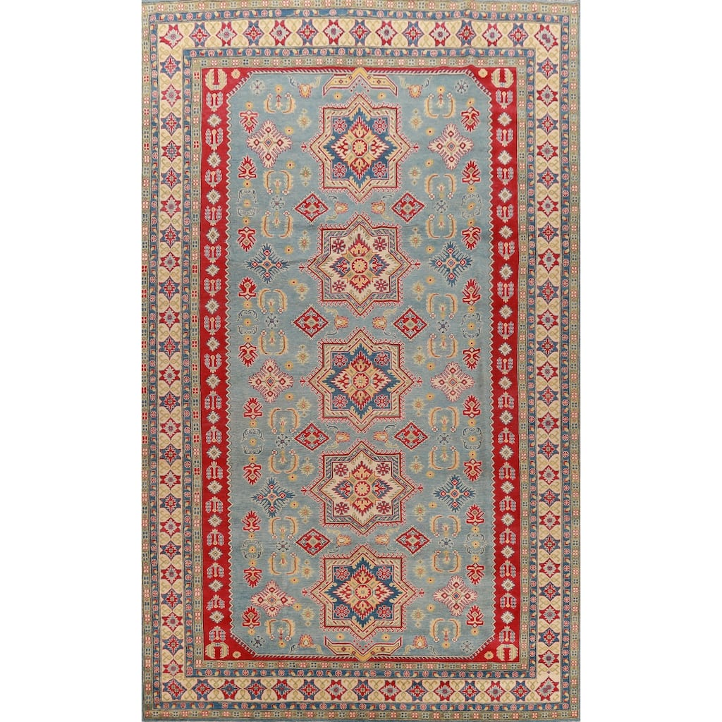 Hand Knotted Oriental 100% Wool Carpet Traditional Geometric Navy Blue & Blues Kazak Area Rug - 16' 3'' X 9' 10''