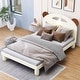 preview thumbnail 1 of 11, Twin Size Platform Bed With Bear Ears Shaped Headboard And Led Cream-White