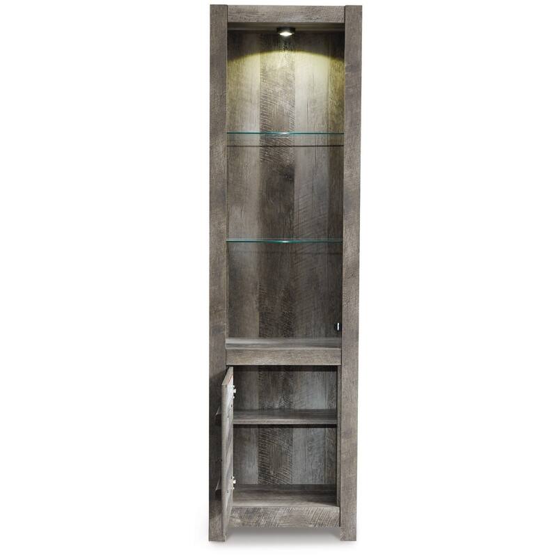 72 Inch Side Pier, 2 Glass Shelves, 2 Bottom Drawers, Rustic Gray Finish