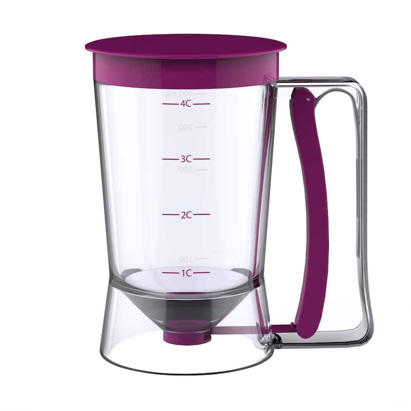 Pancake Batter Dispenser - Kitchen Accessory with Spring-Loaded Handle for Waffle Maker or Griddle by Hastings Home (Purple)