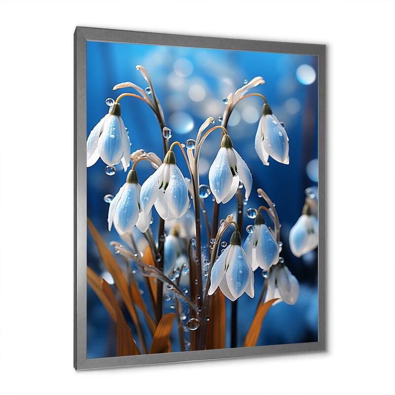 Designart "Winter Snowdrop Flower Photography I" Snowdrops Framed Wall Art Living Room