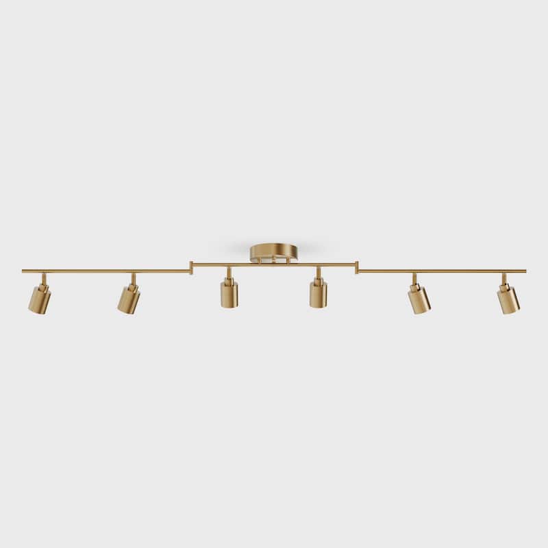 Shura 6-Light Brass Integrated LED Swivel Track Light with Rotatable Heads, 5 ft. Track Lighting Kit, 3000k, 3000 Lumens - 8.38" x 62.25" - Brushed Brass