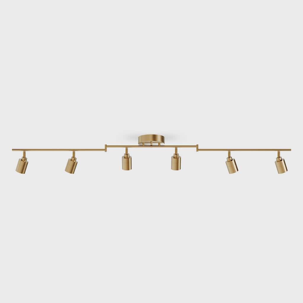 Shura 6-Light Brass Integrated LED Swivel Track Light with Rotatable Heads, 5 ft. Track Lighting Kit, 3000k, 3000 Lumens