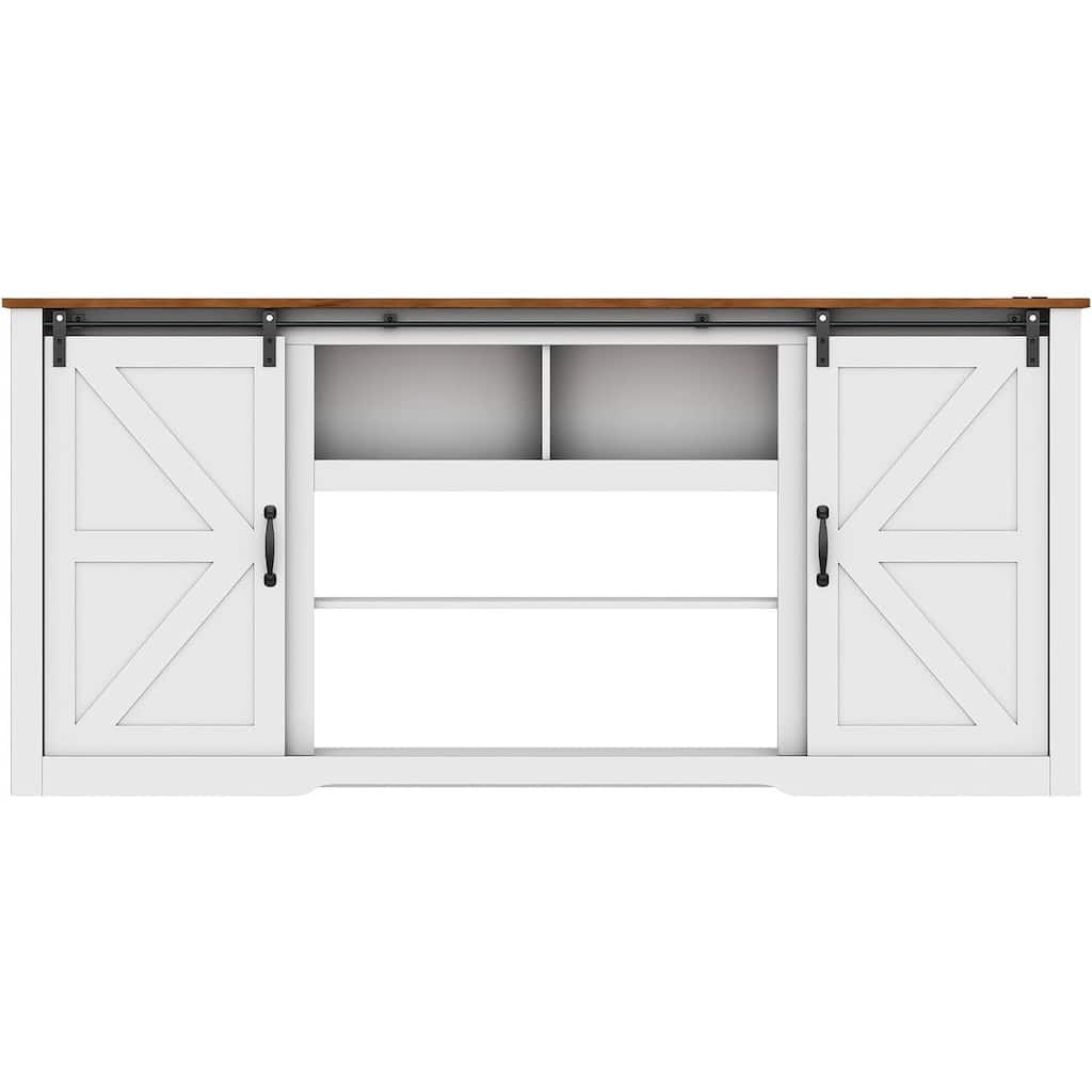 70" Farmhouse Large TV Stands, Entertainment Center with Sliding Doors - N/A