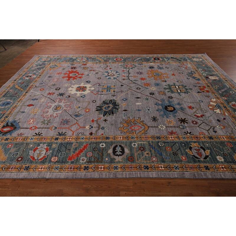 Vegetable Dye Grey Oushak Turkish Rug Hand-Knotted Wool Carpet - 8'9"x 11'9"