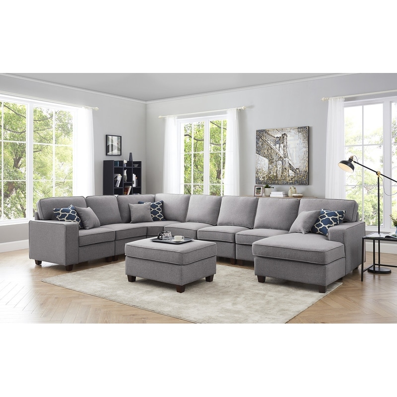 Shop Irma 8 Piece Light Grey Linen Modular Sectional Sofa Set