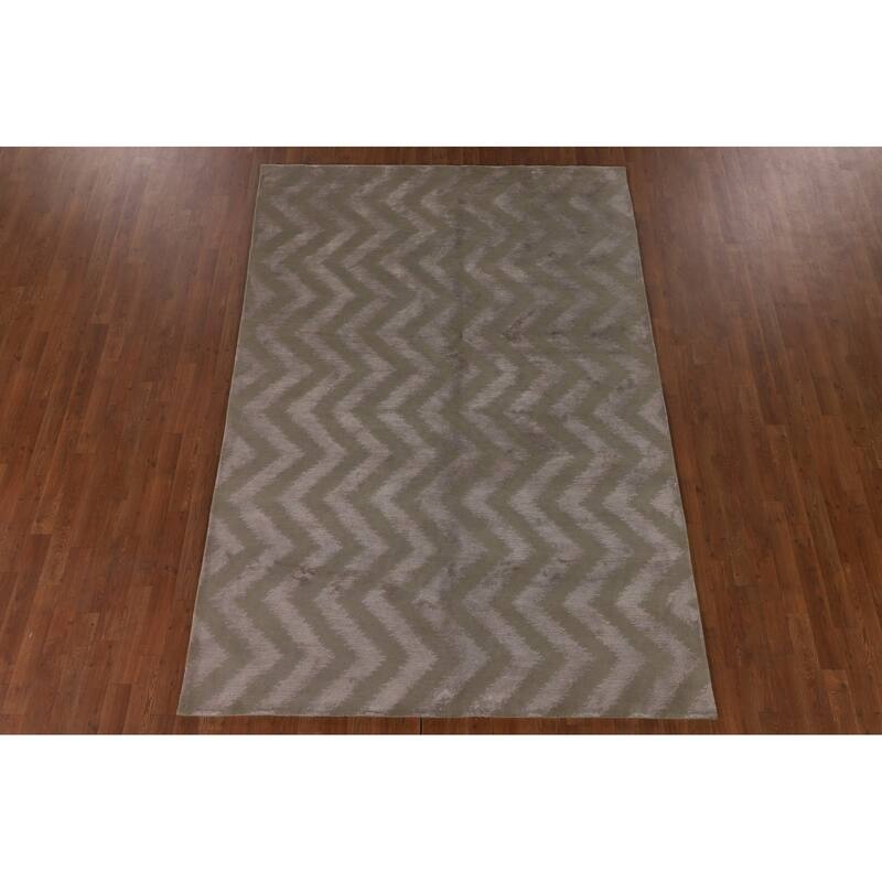 Chevron Style Nepalese Indian Area Rug Handmade Wool Carpet - 6'0" x 8'9"