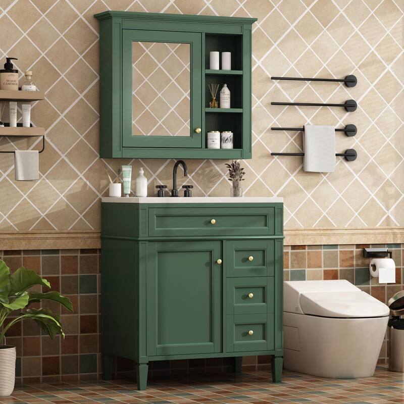 30" Bathroom Vanity with Mirror, Sink, and Storage Cabinet