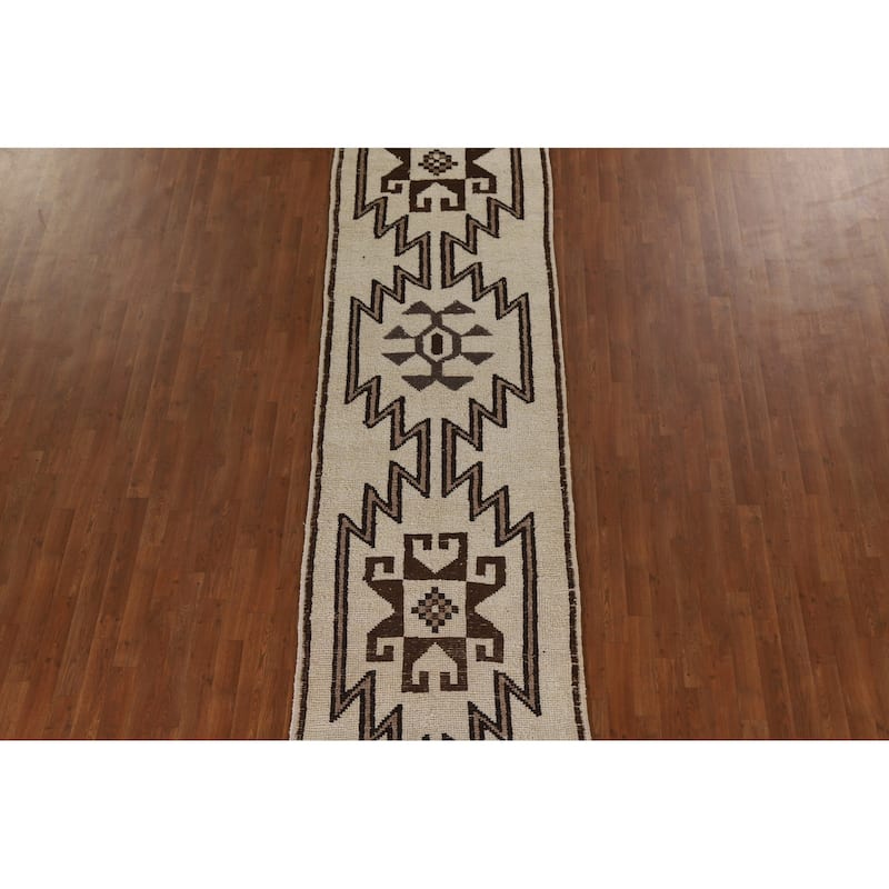 Natural Dye Tribal Kurdish Turkish Runner Rug Handmade Wool Carpet - 3'2"x 12'8"