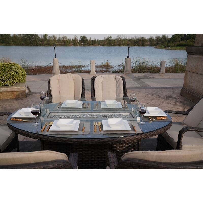 7-Pieces Outdoor Wicker Patio Oval Dining Set with Arm Chair