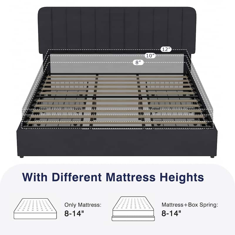 Javlergo Upholstered Platform Bed Frame with Storage Drawers and Adjustable Headboard, No Box Spring Needed