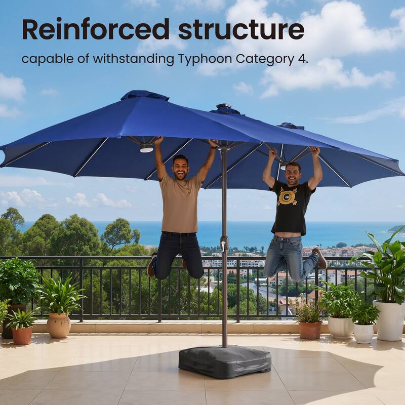 ​OVIOS 15ft Double Side Patio Outdoor Umbrella with Crank & LED Light