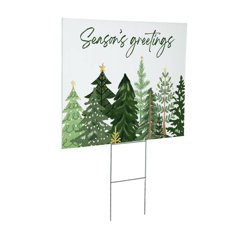 Shades of Green Yard Sign - "Seasons Greetings" - 24" x 18" - Multicolor