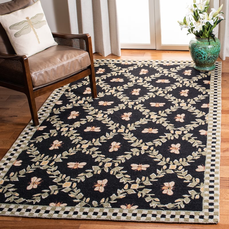 SAFAVIEH Handmade Chelsea Aubree French Country Trellis Wool Rug - 3'9" x 5'9" - Black - Rectangle
