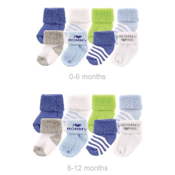 slide 1 of 1, Luvable Friends Infant Boy Grow with Me Cotton Terry Socks, Blue Mom, 0-6 and 6-12 Months - Blue Mom 0-6 and 6-12 Months - Blue Mom