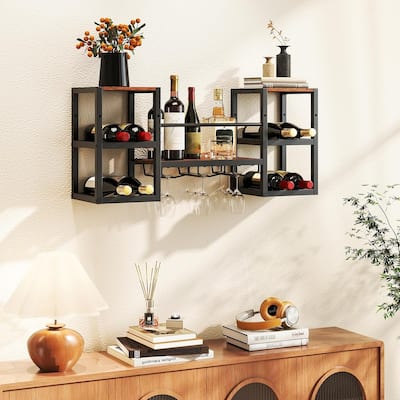 3-Tier Metal Hanging Wine Rack Wall Mounted Wine Display Storage Shelf