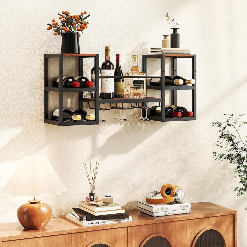 3-Tier Metal Hanging Wine Rack Wall Mounted Wine Display Storage Shelf