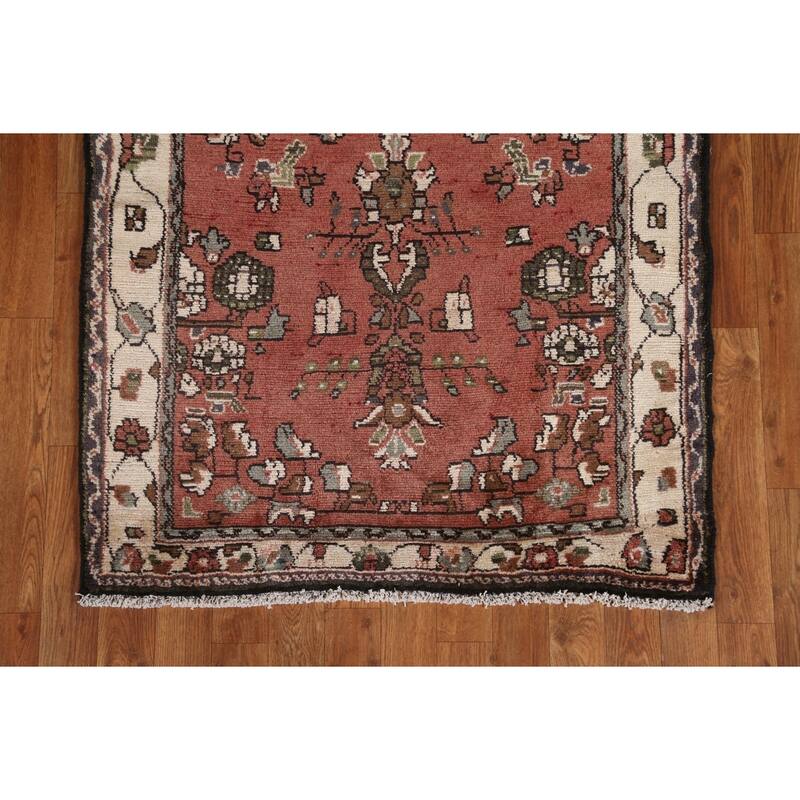 Hand Knotted Oriental 100% Wool Carpet Traditional Geometric Red Hamedan Runner Rug - 10' 2'' X 3' 2''