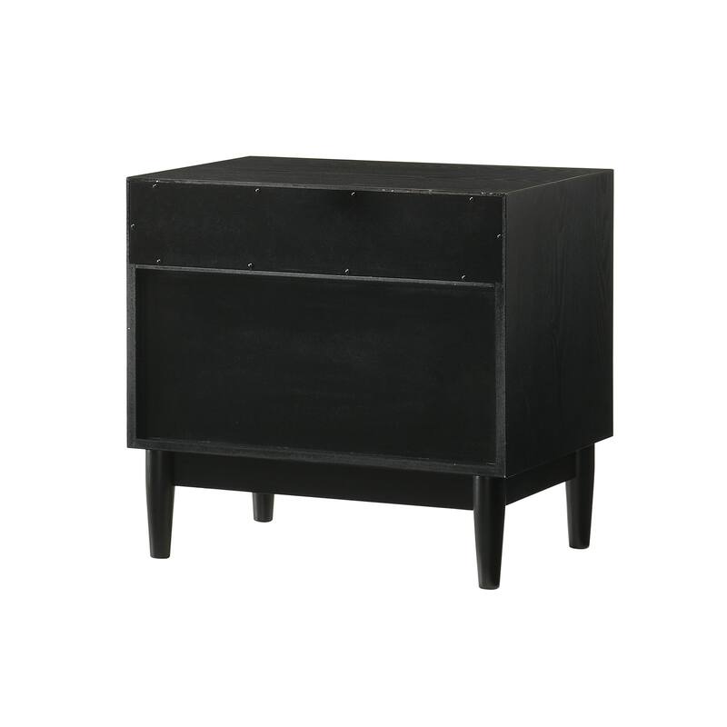 2 Drawer Nightstand Wood Side Table Black Finish Bedroom Storage Organizer
