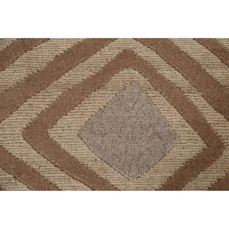 Geometric Modern Oriental Area Rug Handmade Wool Carpet - 8'11" x 11'8"