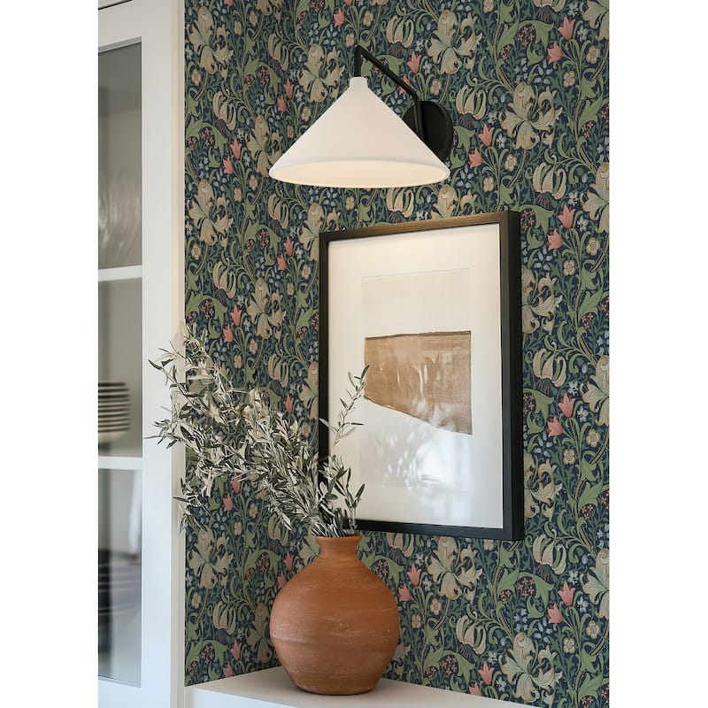 Golden Lily Indigo and Rose Peel and Stick Wallpaper