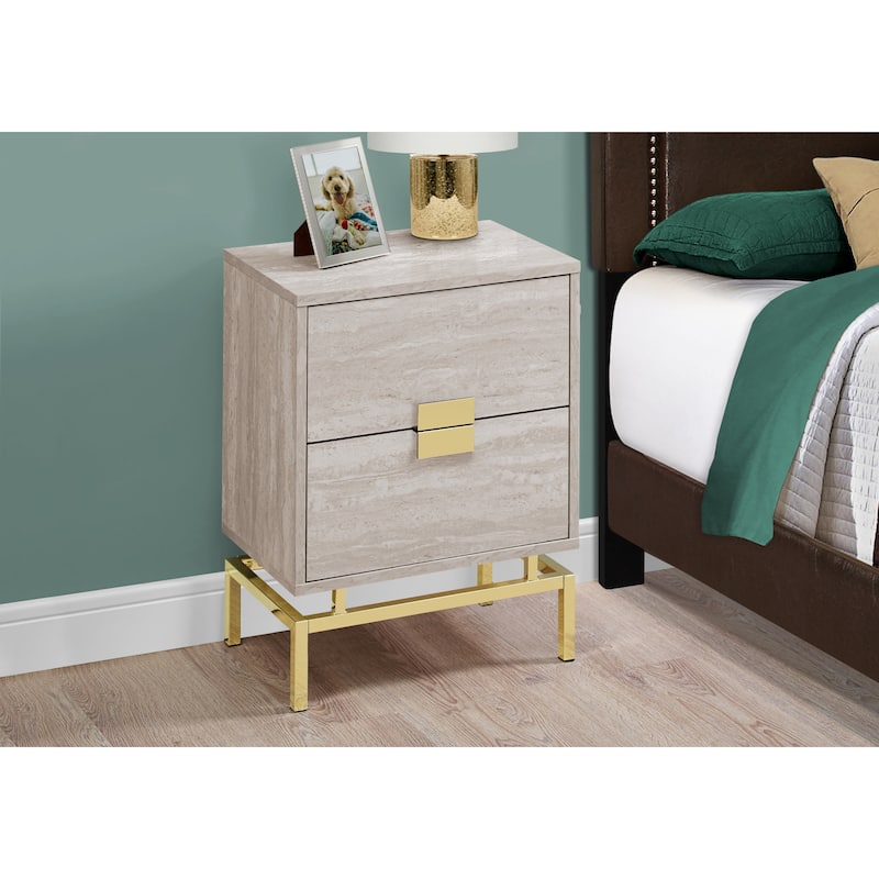 Contemporary 2-Drawer End Table Metal Base Wood Top Nightstand for Bedroom or Living Room - 18.25”L x 12.75”W x 23.5”H