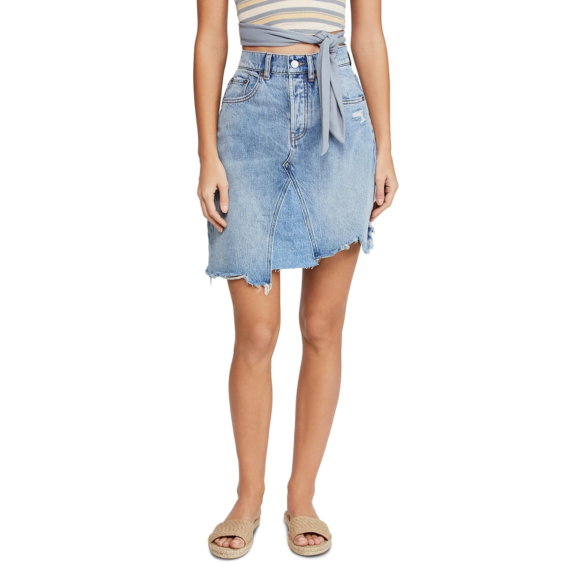 above knee denim skirt