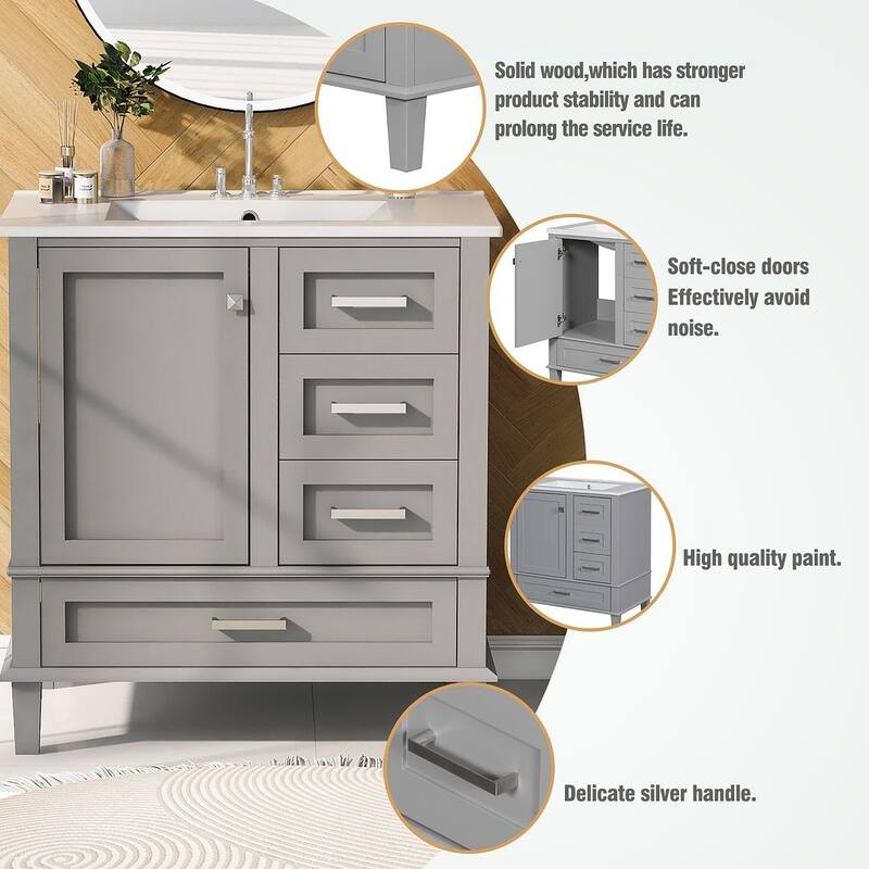 30" Bathroom Vanity With Sink, Solid Wood Bathroom Storage Cabinet