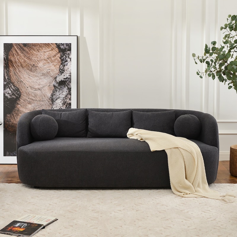 KINWELL 3-Seater Sherpa Boucle Upholstered Sofa Couch for Living Room Lounge, 85" W