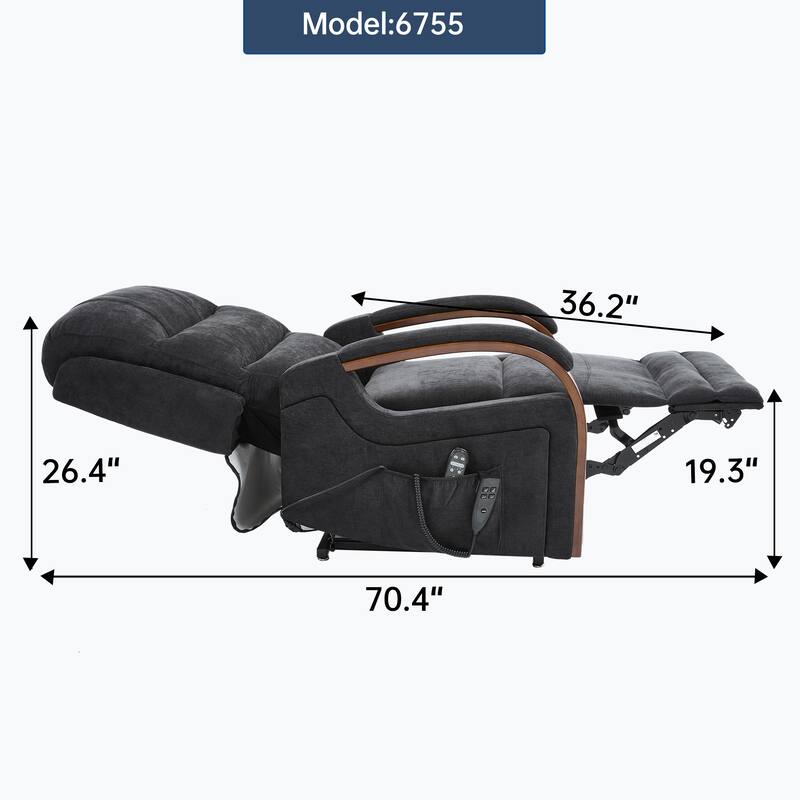 Dual Motor Power Lift Recliner Chair with Massage Heat and Wood Armrests