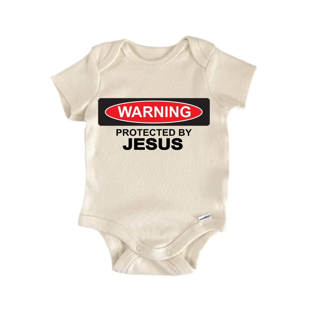 Warning Protected By Jesus Religious God Christian - Baby Boy Girl Clothes Bodysuit
